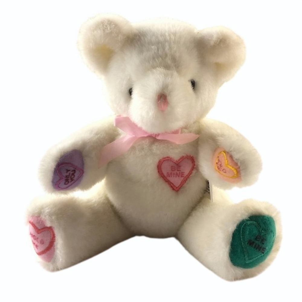 VTG Oriental Trading Co Valentine Bear Plush Poseable Conversation Hearts Rare‎
